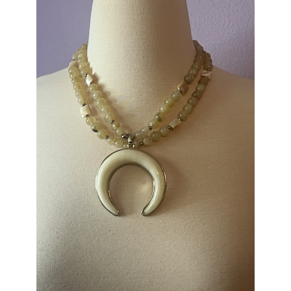 Chico's Crescent Moon Charm Beaded Gold Statement‎ Necklace
